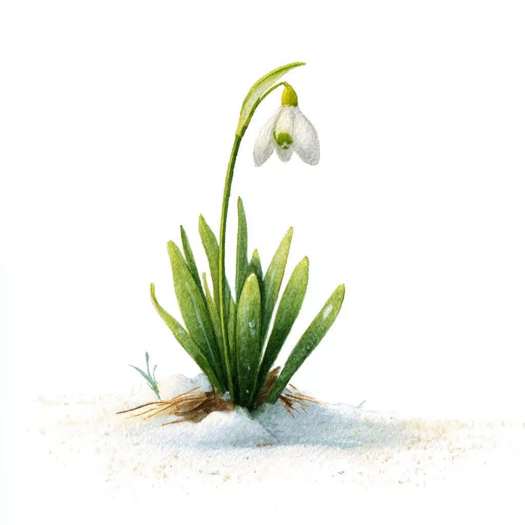A flor de neve e sua missão – conto para crianças: uma pequena flor de neve brotando da neve